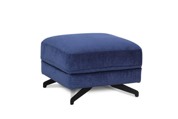 Királykék bársony puff fekete lábbal.